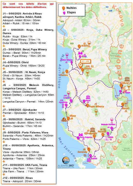 Carte Albanie, Terre de Vins