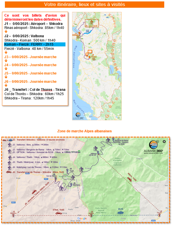 Carte Randonnée au cœur des Alpes albanaise 